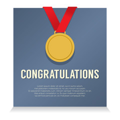 Golden Medal With Congratulations Card vector illustration.