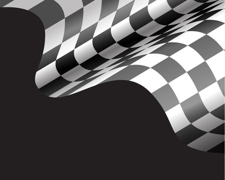 Checkered flag flying on black design for race background vector illustration.
