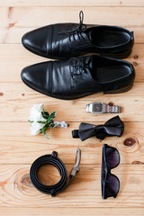 Set groom Butterfly shoes Belts Cufflinks Watches Men's Accessories