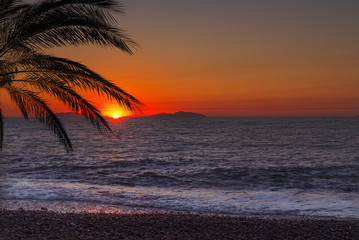 Palmenstrand bei Sonnenuntergang