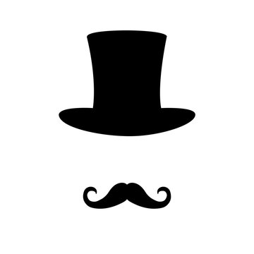 male black mustache and cylinder icon retro vector