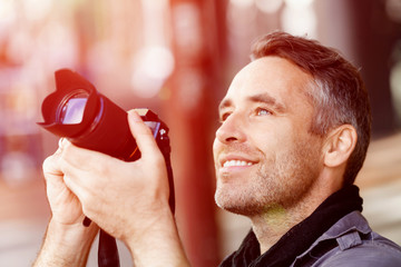 Fototapeta premium Male tourist in city