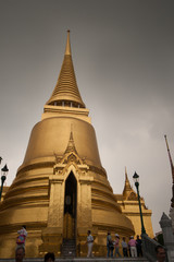 Naklejka premium Golden pagoda on raincloud background.