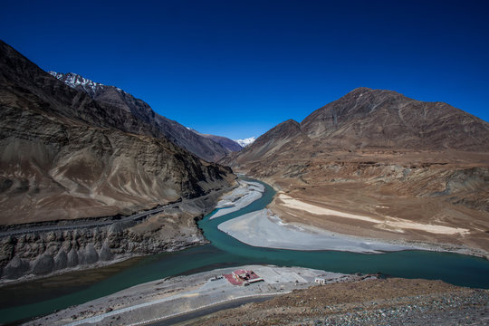 Confluence of Sindhu (Indus) and Zanskar Rivers near Leh, Ladakh