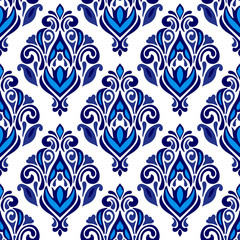 Luxury Damask floral seamless pattern blue