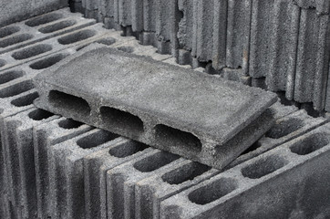 Stack of cement blocks at the construction site.