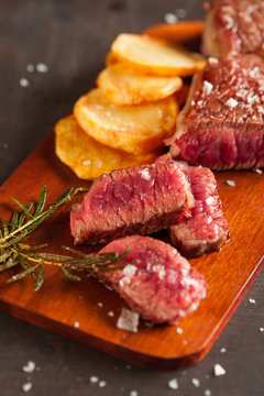 Tasty Spanish Steak on a Wooden Board