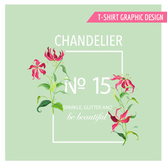 Tropical Leaves and Flowers Background. Graphic T-shirt Design 