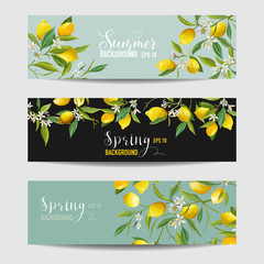 Naklejka premium Lemon Citrus Floral Banners and Tags Set - in vector