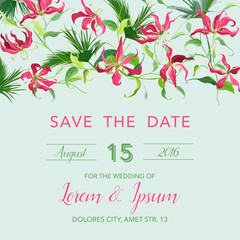 Wedding Invitation Card - with Tropical Flowers Background