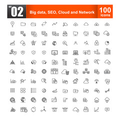 Set of big data seo and cloud computer concept for  web design a
