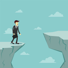 Businessman worry about how to cross over the gap of cliff