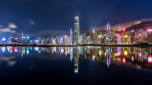 City at Night - Victoria Harbor, Hong Kong