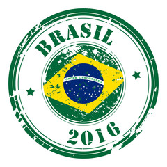Brazil 2016 postal grunge stamp, isolated on white background, vector illustration.