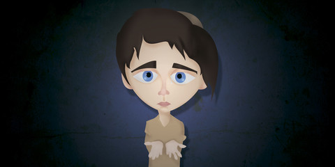 Sad boy with open hand