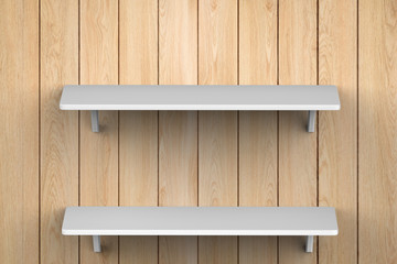 two white shelve on wooden wall