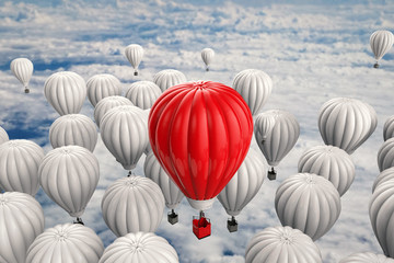 leadership concept with red hot air balloon - obrazy, fototapety, plakaty