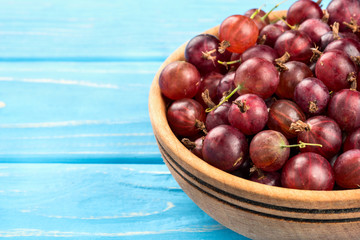 Red gooseberries in bowl