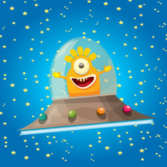 Fototapeta premium alien spaceship . orange alien in space vector.