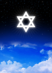 Star of David symbol on night sky