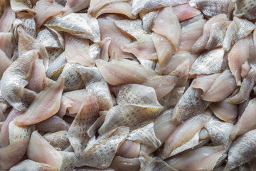Top view stack of Sliced raw, Fresh fish after filleting
