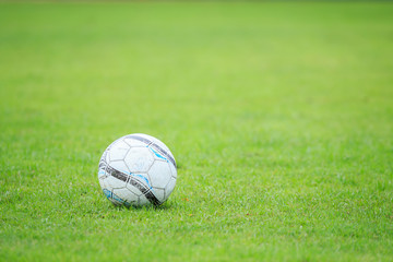 Fototapeta na wymiar Soccer ball on the field and blur of player in stadium