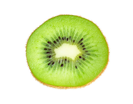 Close-up image of fresh kiwi fruit sliced in half isolated on white background