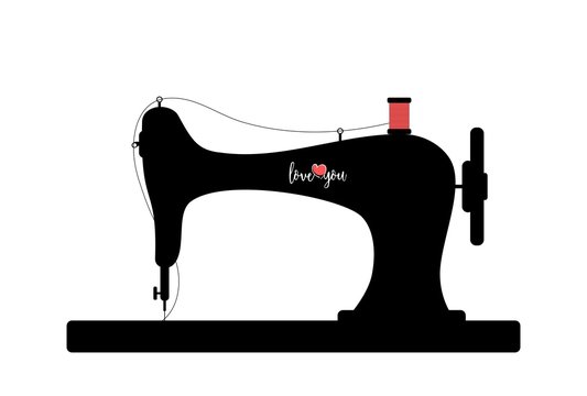 Old sewing machine silhouette with Love you text