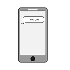 Isolated smart phone with text message i love you on screen. Smartphone with romantic sms