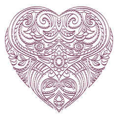 Vector heart for coloring with valentines decorative elements.