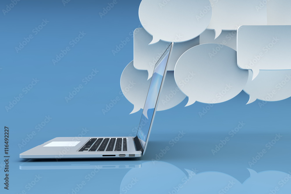 Fototapete communication technology, social networking, internet and online messaging concept, white empty spee