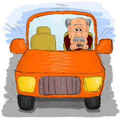 Old man driving an old car