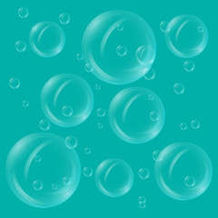 Translucent bubbles. Many different sizes of bubbles on a blue background