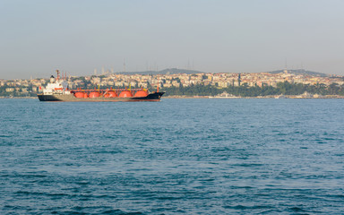 Fototapeta premium LPG tanker at sea. liquefied gas. Black ship