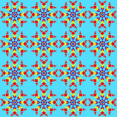 Blue lace snowflakes. Star blue abstract snowflake on a blue background