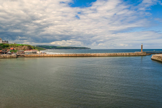 Whitby harbour, the North Pier,breakwater in summer