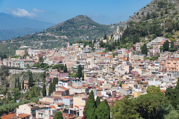 Fototapeta na wymiar Aerial view Taormina at Sicily, Italy