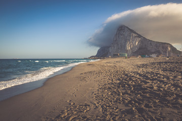 The Rock of Gibraltar from the beach of La Linea, Spain