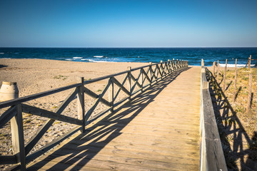 View across wooden footbridge, La Linea de la Concepcion, Costa