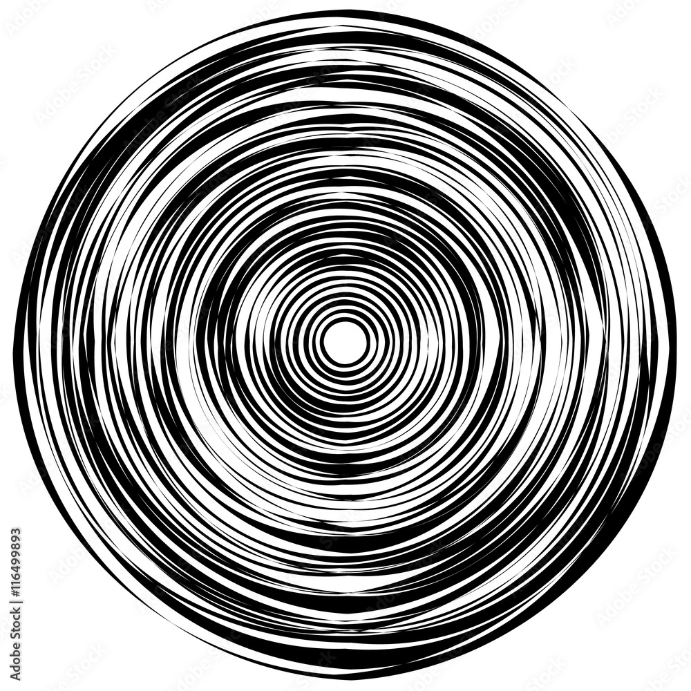 Poster concentric circle element made of irregular circles, lines. isol