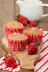 Homebaked Strawberry Cupcakes In Paper Cases. Strawberries. Oliv