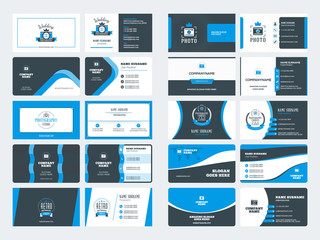 Set of modern creative business card templates. Blue and black colors. Flat style vector illustration. Stationery design