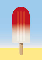 Stylish ice cream in red nad white on beach like background