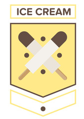 Badge with crossed vanilla chocolate topped ice creams