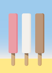 Strawberry, vanilla and chocolate ice cream
