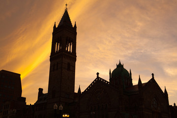 Silhouette of Old South Church in Boston, Massachusetts, USA