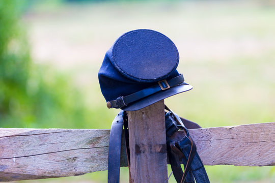 US Federal Soldiers Cap On Fence Post