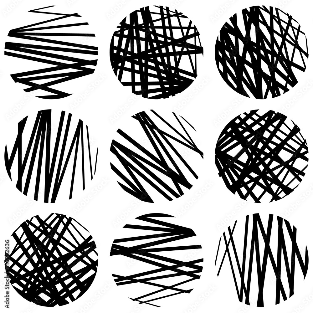 Poster circles with random chaotic, irregular straight lines. dynamic l