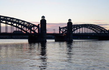 Obraz premium Neva river and Bridge Peter the Great.