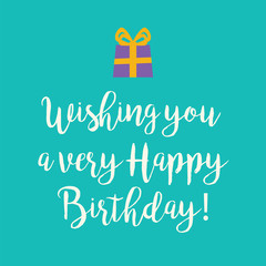 Teal blue Happy Birthday card with a wrapped gift